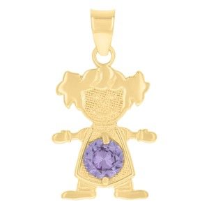 10kt 10k Yellow Gold Women Purple CZ Girl Birthstone Baby Charm Pendant